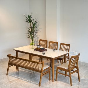 Bộ Bàn Ăn Đá Milan 1m79 phối bench - ML4GB1M38