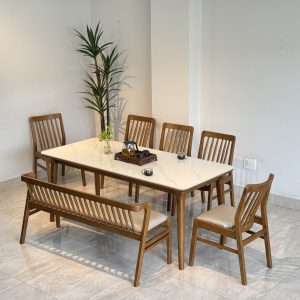 Bộ Bàn Ăn Đá Milan 1m79 phối bench - ML5GB1M38